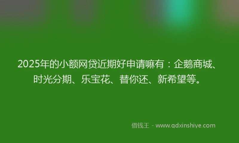 2025年的小额网贷近期好申请嘛有：企鹅商城、时光分期、乐宝花、替你还、新希望等。