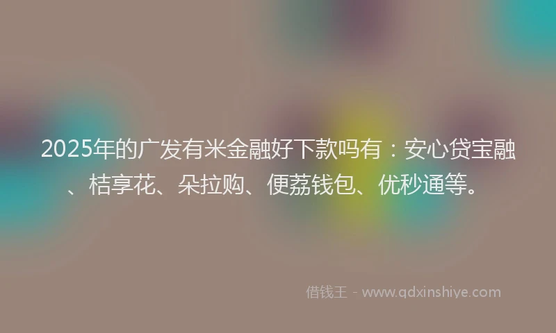 2025年的广发有米金融好下款吗有：安心贷宝融、桔享花、朵拉购、便荔钱包、优秒通等。