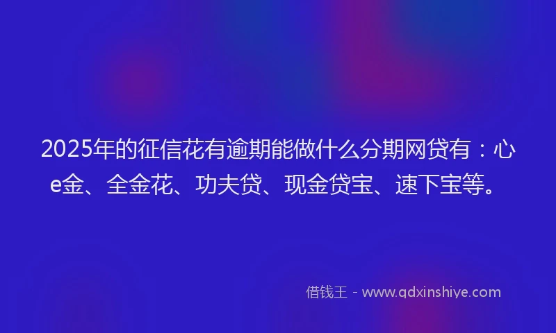 2025年的征信花有逾期能做什么分期网贷有：心e金、全金花、功夫贷、现金贷宝、速下宝等。
