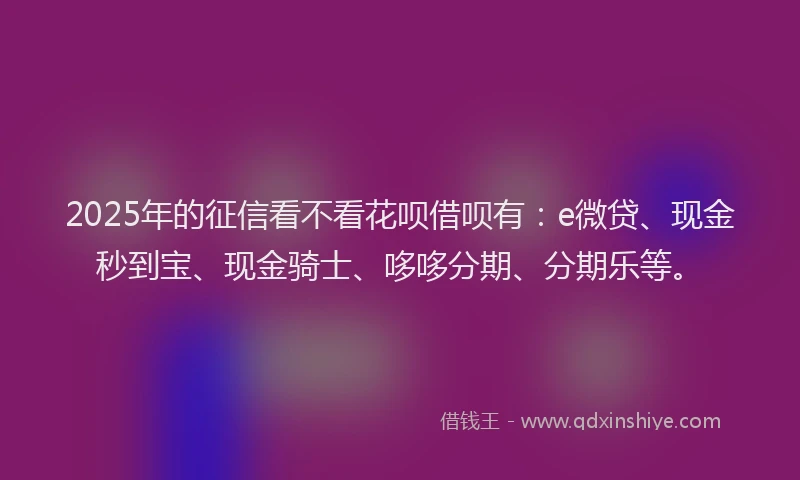2025年的征信看不看花呗借呗有：e微贷、现金秒到宝、现金骑士、哆哆分期、分期乐等。