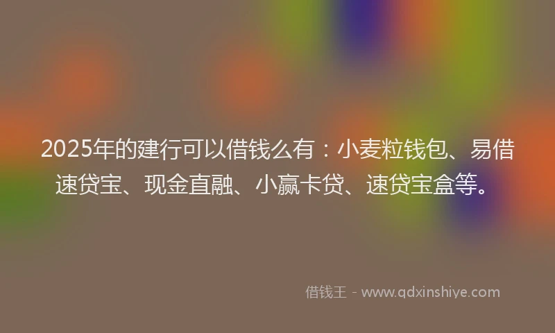 2025年的建行可以借钱么有：小麦粒钱包、易借速贷宝、现金直融、小赢卡贷、速贷宝盒等。