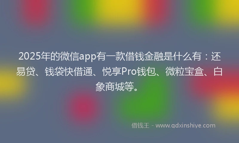 2025年的微信app有一款借钱金融是什么有：还易贷、钱袋快借通、悦享Pro钱包、微粒宝盒、白象商城等。