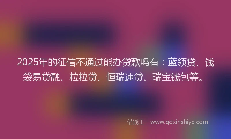 2025年的征信不通过能办贷款吗有：蓝领贷、钱袋易贷融、粒粒贷、恒瑞速贷、瑞宝钱包等。