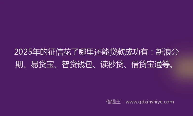 2025年的征信花了哪里还能贷款成功有：新浪分期、易贷宝、智贷钱包、读秒贷、借贷宝通等。