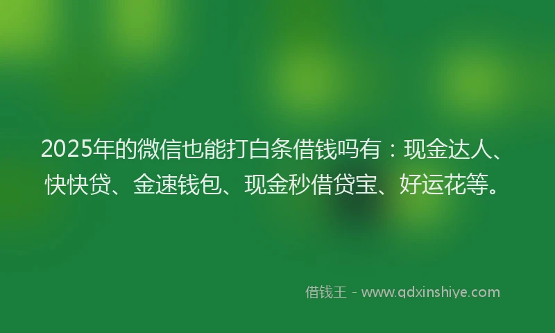2025年的微信也能打白条借钱吗有：现金达人、快快贷、金速钱包、现金秒借贷宝、好运花等。