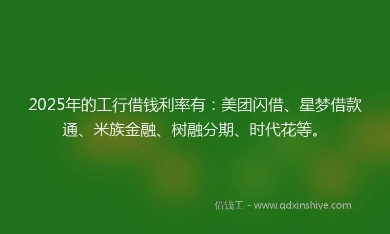 2025年的工行借钱利率有：美团闪借、星梦借款通、米族金融、树融分期、时代花等。