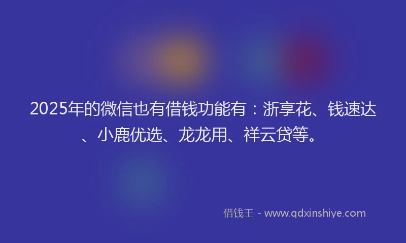 2025年的微信也有借钱功能有：浙享花、钱速达、小鹿优选、龙龙用、祥云贷等。