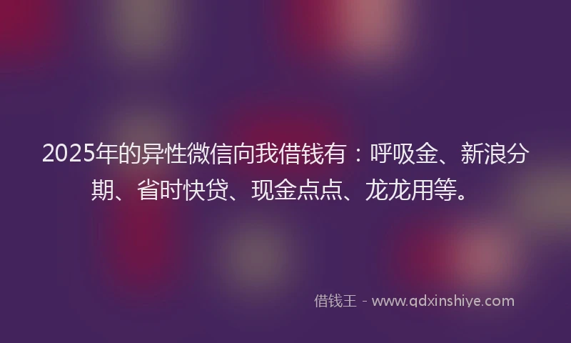2025年的异性微信向我借钱有：呼吸金、新浪分期、省时快贷、现金点点、龙龙用等。