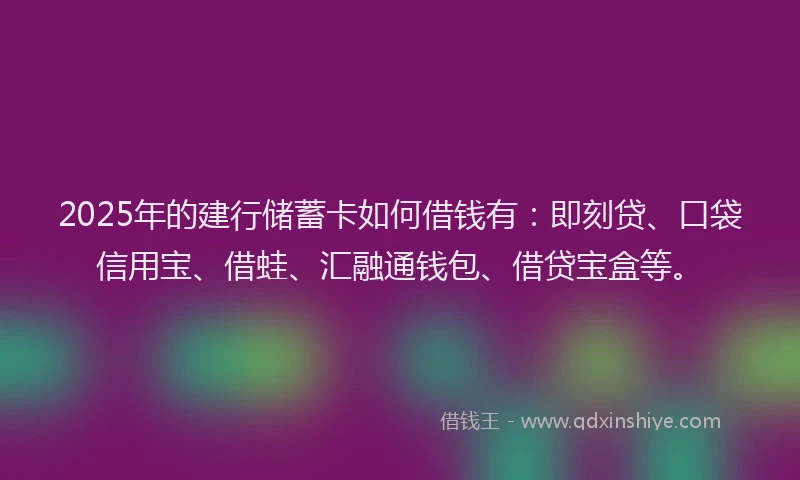 2025年的建行储蓄卡如何借钱有：即刻贷、口袋信用宝、借蛙、汇融通钱包、借贷宝盒等。