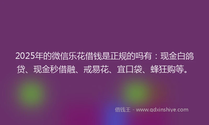 2025年的微信乐花借钱是正规的吗有：现金白鸽贷、现金秒借融、戒易花、宜口袋、蜂狂购等。