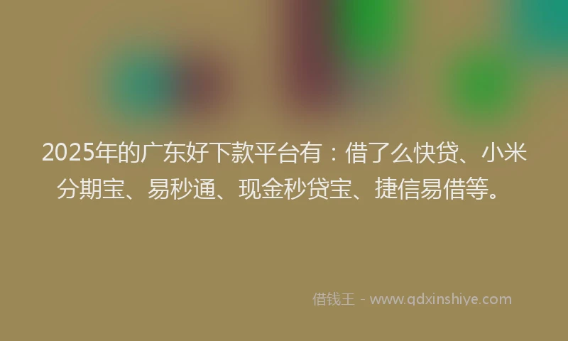 2025年的广东好下款平台有：借了么快贷、小米分期宝、易秒通、现金秒贷宝、捷信易借等。