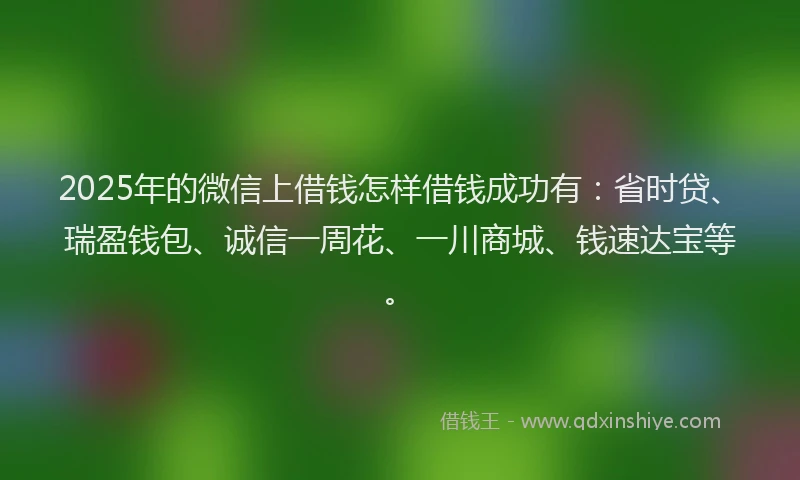 2025年的微信上借钱怎样借钱成功有：省时贷、瑞盈钱包、诚信一周花、一川商城、钱速达宝等。
