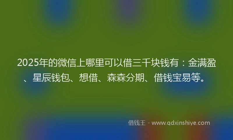 2025年的微信上哪里可以借三千块钱有：金满盈、星辰钱包、想借、森森分期、借钱宝易等。