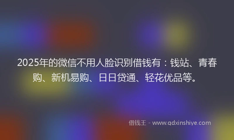 2025年的微信不用人脸识别借钱有：钱站、青春购、新机易购、日日贷通、轻花优品等。