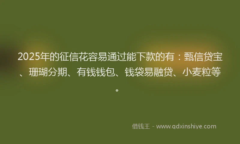 2025年的征信花容易通过能下款的有：甄信贷宝、珊瑚分期、有钱钱包、钱袋易融贷、小麦粒等。