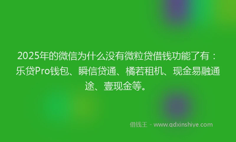 2025年的微信为什么没有微粒贷借钱功能了有：乐贷Pro钱包、瞬信贷通、橘若租机、现金易融通途、壹现金等。