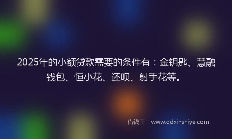 2025年的小额贷款需要的条件有：金钥匙、慧融钱包、恒小花、还呗、射手花等。