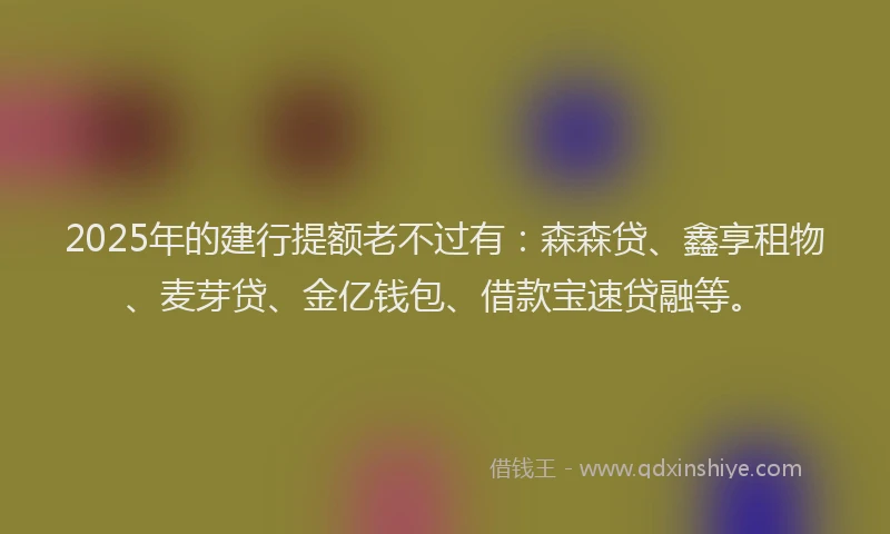 2025年的建行提额老不过有：森森贷、鑫享租物、麦芽贷、金亿钱包、借款宝速贷融等。