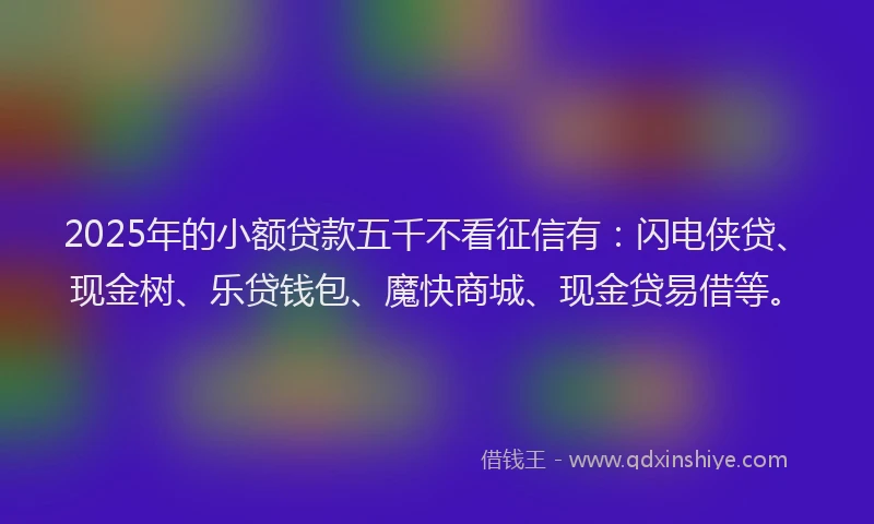 2025年的小额贷款五千不看征信有：闪电侠贷、现金树、乐贷钱包、魔快商城、现金贷易借等。