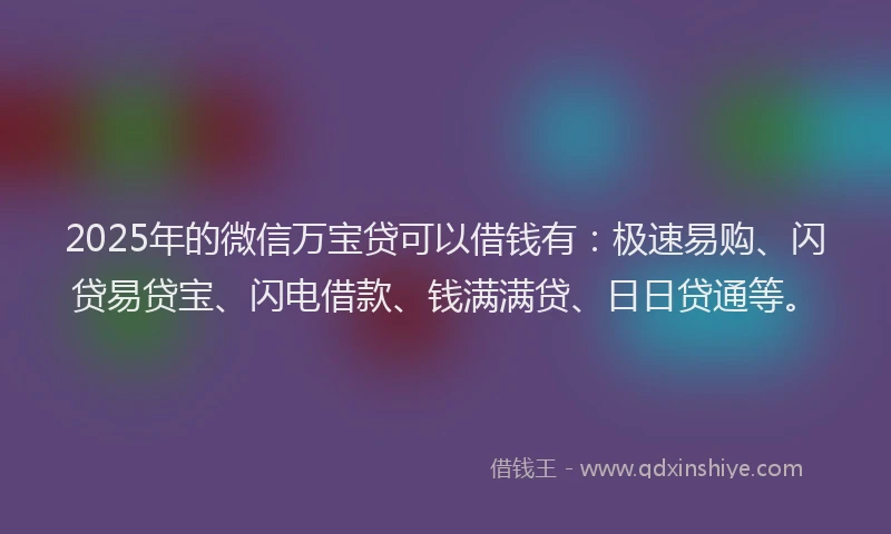 2025年的微信万宝贷可以借钱有：极速易购、闪贷易贷宝、闪电借款、钱满满贷、日日贷通等。