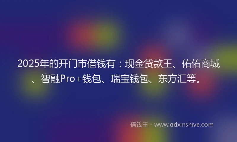 2025年的开门市借钱有：现金贷款王、佑佑商城、智融Pro+钱包、瑞宝钱包、东方汇等。
