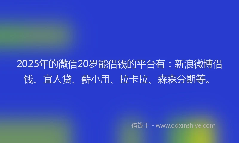 2025年的微信20岁能借钱的平台有：新浪微博借钱、宜人贷、薪小用、拉卡拉、森森分期等。
