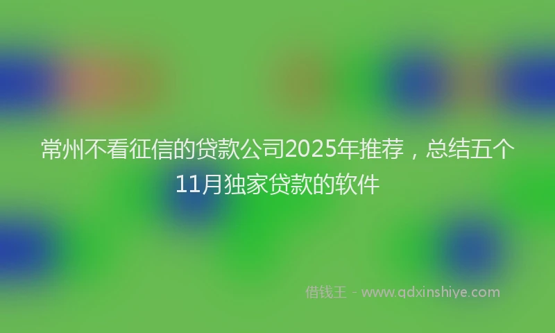 常州不看征信的贷款公司2025年推荐，总结五个11月独家贷款的软件