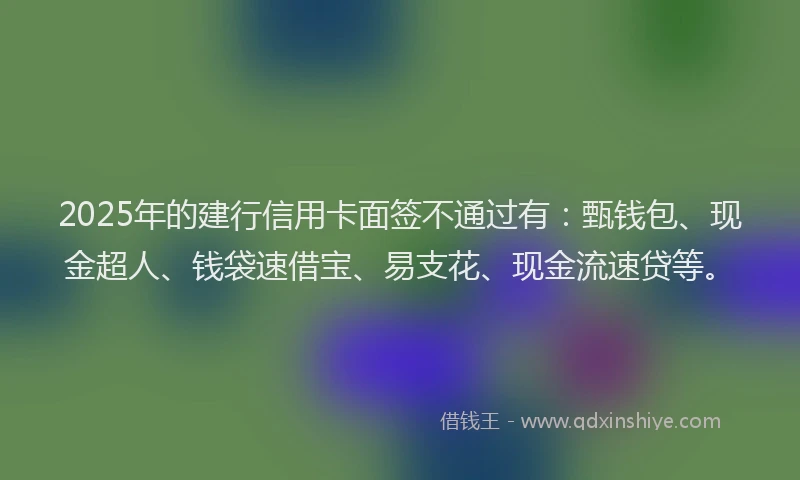 2025年的建行信用卡面签不通过有：甄钱包、现金超人、钱袋速借宝、易支花、现金流速贷等。