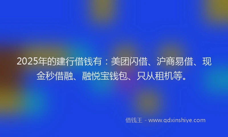 2025年的建行借钱有：美团闪借、沪商易借、现金秒借融、融悦宝钱包、只从租机等。