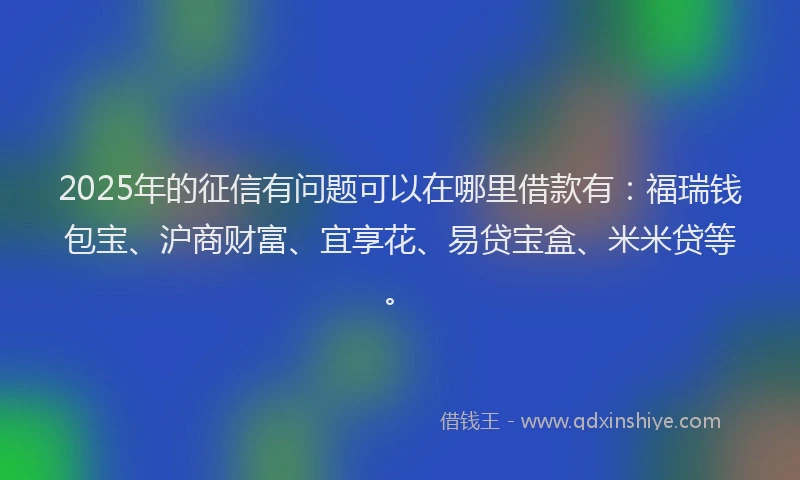 2025年的征信有问题可以在哪里借款有：福瑞钱包宝、沪商财富、宜享花、易贷宝盒、米米贷等。