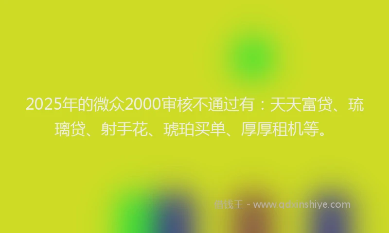 2025年的微众2000审核不通过有：天天富贷、琉璃贷、射手花、琥珀买单、厚厚租机等。