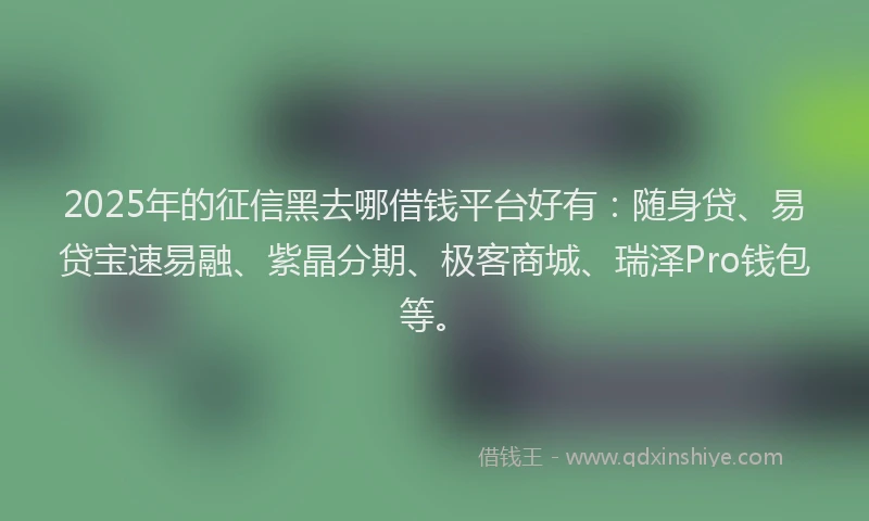 2025年的征信黑去哪借钱平台好有：随身贷、易贷宝速易融、紫晶分期、极客商城、瑞泽Pro钱包等。