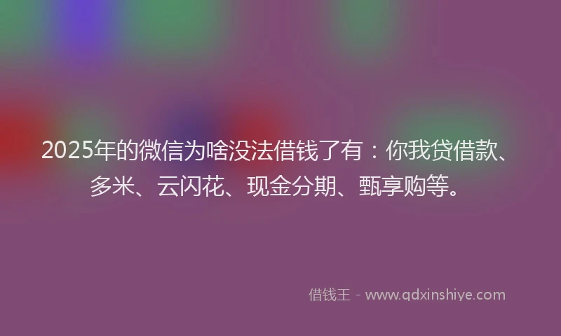 2025年的微信为啥没法借钱了有：你我贷借款、多米、云闪花、现金分期、甄享购等。