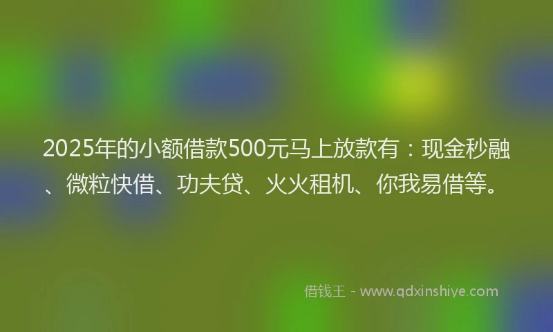 2025年的小额借款500元马上放款有：现金秒融、微粒快借、功夫贷、火火租机、你我易借等。