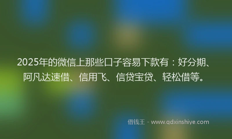 2025年的微信上那些口子容易下款有：好分期、阿凡达速借、信用飞、信贷宝贷、轻松借等。