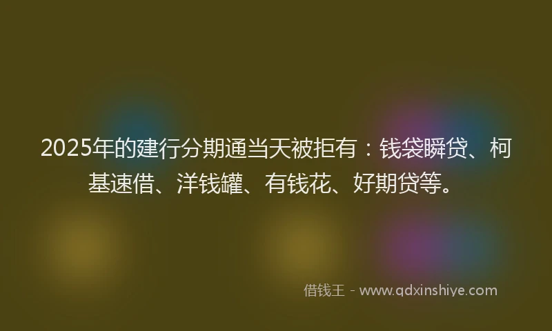 2025年的建行分期通当天被拒有：钱袋瞬贷、柯基速借、洋钱罐、有钱花、好期贷等。