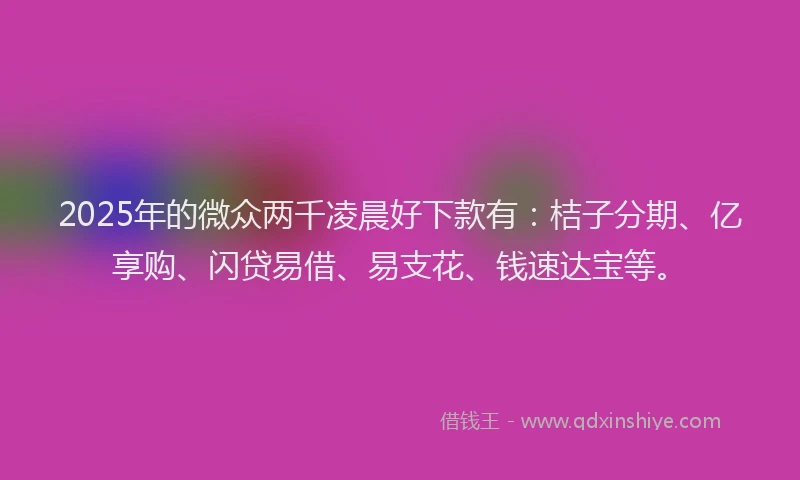 2025年的微众两千凌晨好下款有：桔子分期、亿享购、闪贷易借、易支花、钱速达宝等。