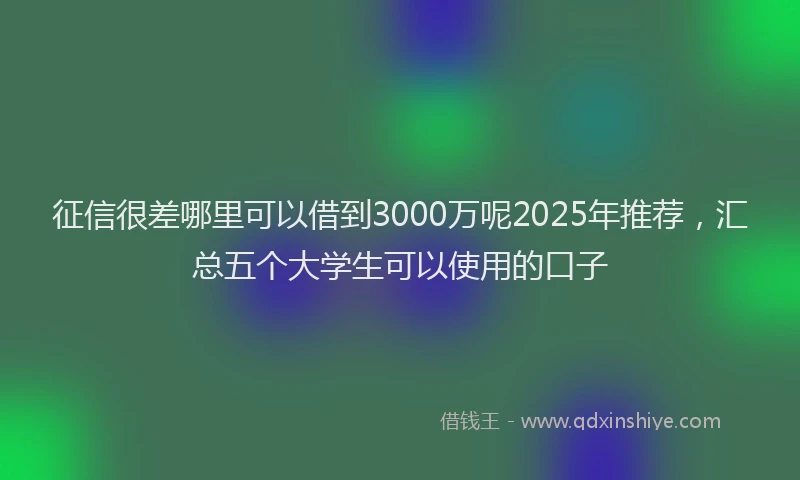 征信很差哪里可以借到3000万呢2025年推荐，汇总五个大学生可以使用的口子