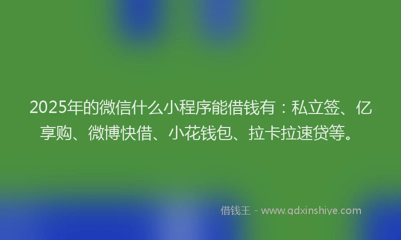 2025年的微信什么小程序能借钱有：私立签、亿享购、微博快借、小花钱包、拉卡拉速贷等。