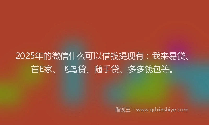 2025年的微信什么可以借钱提现有：我来易贷、首E家、飞鸟贷、随手贷、多多钱包等。