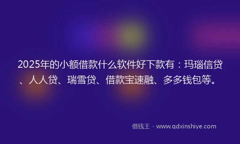 2025年的小额借款什么软件好下款有：玛瑙信贷、人人贷、瑞雪贷、借款宝速融、多多钱包等。