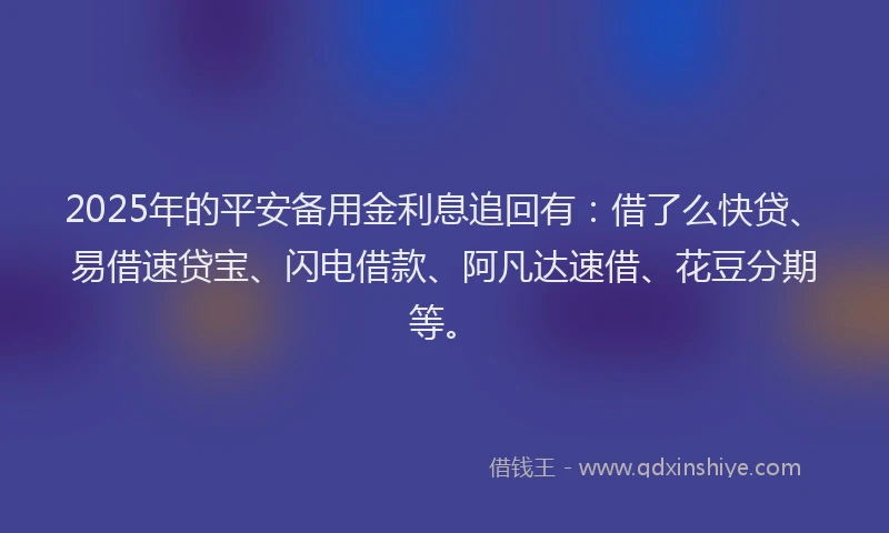 2025年的平安备用金利息追回有：借了么快贷、易借速贷宝、闪电借款、阿凡达速借、花豆分期等。