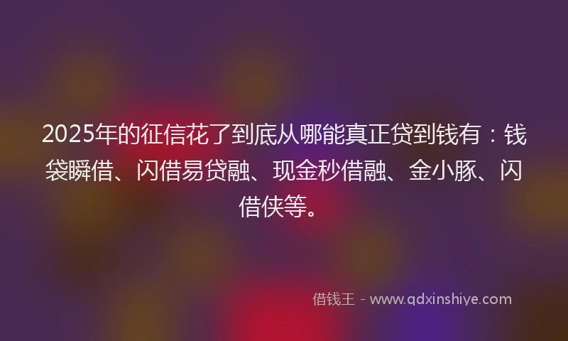 2025年的征信花了到底从哪能真正贷到钱有：钱袋瞬借、闪借易贷融、现金秒借融、金小豚、闪借侠等。