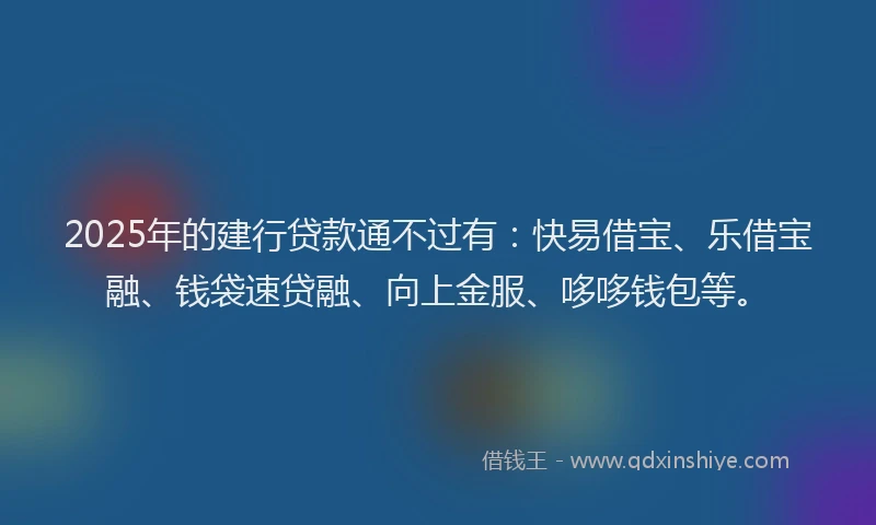 2025年的建行贷款通不过有：快易借宝、乐借宝融、钱袋速贷融、向上金服、哆哆钱包等。