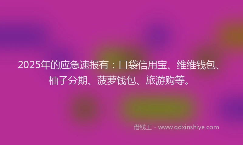 2025年的应急速报有：口袋信用宝、维维钱包、柚子分期、菠萝钱包、旅游购等。