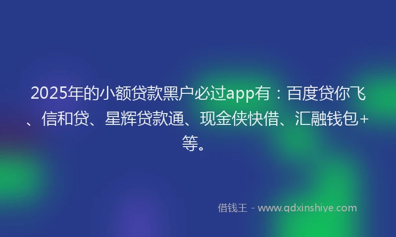 2025年的小额贷款黑户必过app有：百度贷你飞、信和贷、星辉贷款通、现金侠快借、汇融钱包+等。