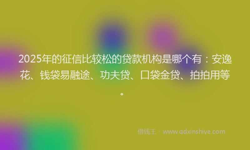 2025年的征信比较松的贷款机构是哪个有：安逸花、钱袋易融途、功夫贷、口袋金贷、拍拍用等。