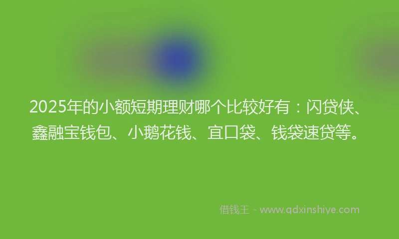 2025年的小额短期理财哪个比较好有：闪贷侠、鑫融宝钱包、小鹅花钱、宜口袋、钱袋速贷等。