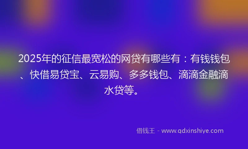 2025年的征信最宽松的网贷有哪些有：有钱钱包、快借易贷宝、云易购、多多钱包、滴滴金融滴水贷等。