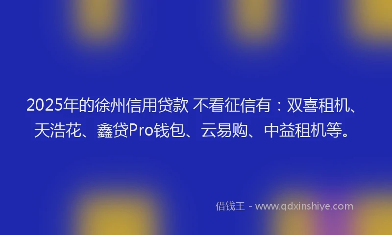 2025年的徐州信用贷款 不看征信有：双喜租机、天浩花、鑫贷Pro钱包、云易购、中益租机等。